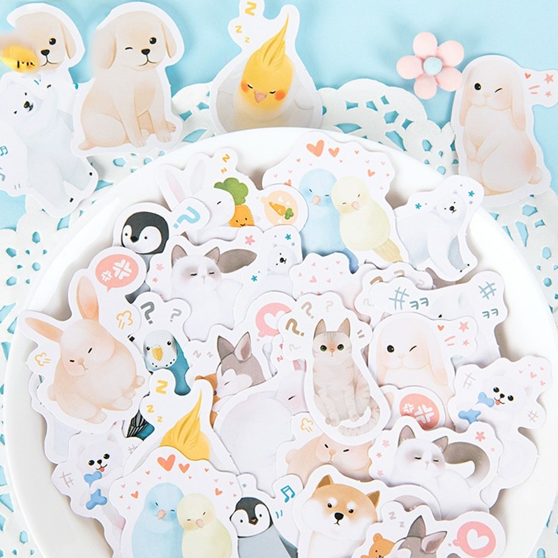 46pcs/box Blue Kawaii Animal stickers Boxed Stickers Cute Penguin Decoration Sticker Flakes Scrapbooking Girl School Supplies