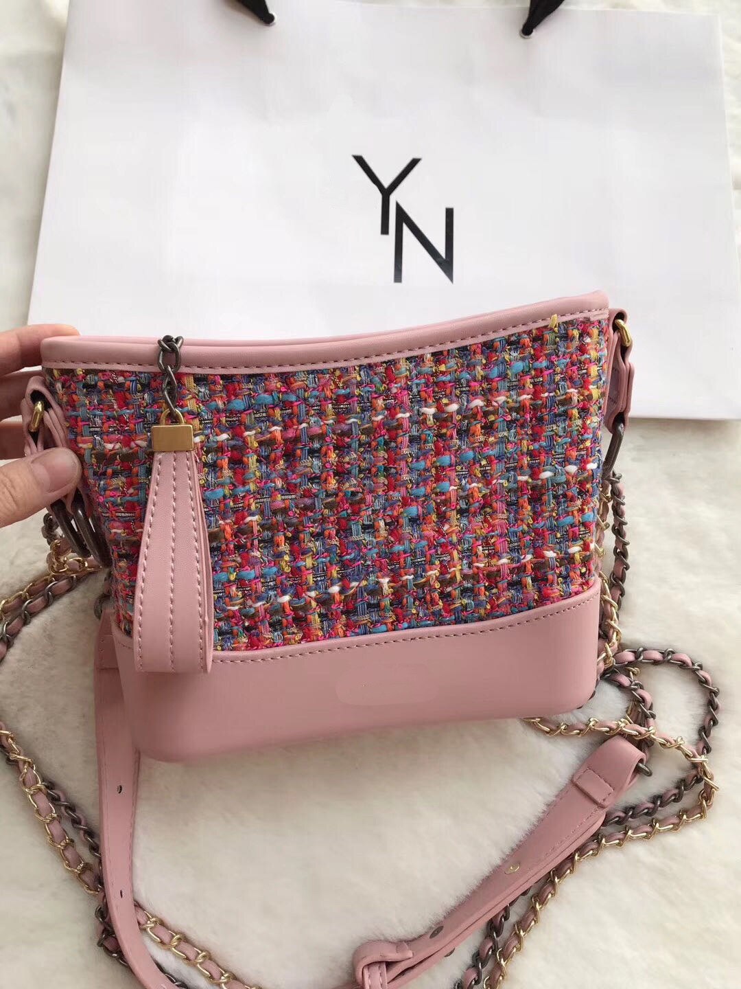Yiyi's Thai ly woollen cloth wandering bag n Yuanbao chain bag slant cross bag for women: Pink.