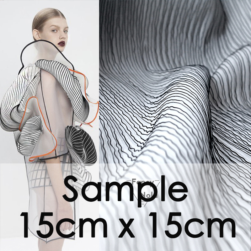 3d stereoraitakuvioinen kangas mustavalkoinen hieman kaareutuva pystyraita ilmakerros tee itse kangas  cg033: Näyte 15cm x 15cm