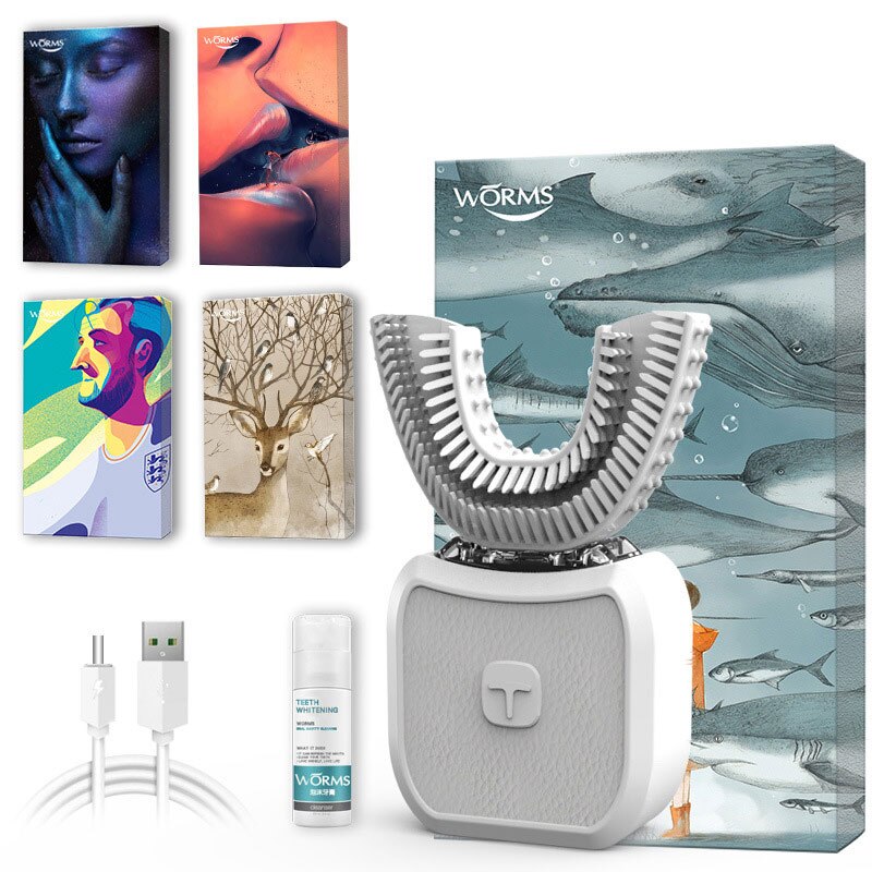 U-shaped 360° Automatic Sonic Electronic Toothbrush USB Rechargeable Ultrasonic Yellow Tooth Beauty Teeth Whitening Toothbrush