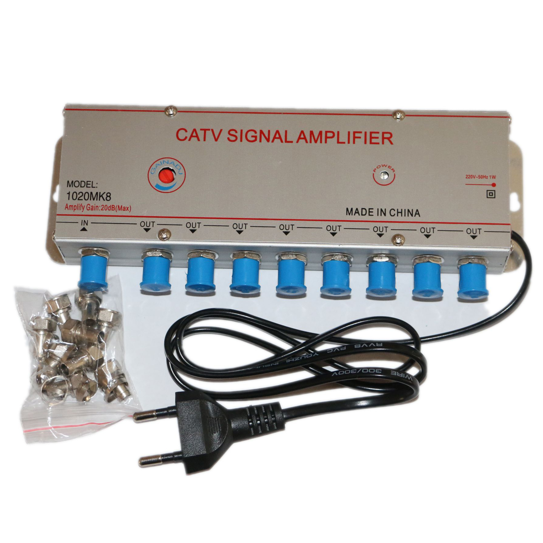 1020MK8 CATV Signal Amplifier TV Signal Amp 1IN8 OUT 20DB For Digital TV Equipments (Eueope Plug )