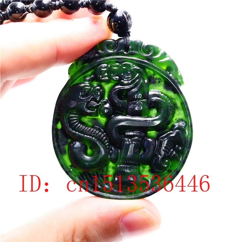 Chinese Natuurlijke Zwart Groen Jade Slang Hanger Ketting Mode Charme Hand Gesneden Sieraden Gesneden Amulet Trui Keten