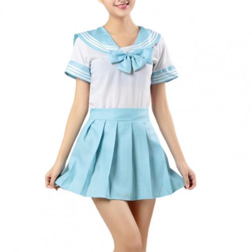 JK Skirt Seven Colors Anti-wrinkle Basic Style High School Uniform Suit for Sports Meet: Blue