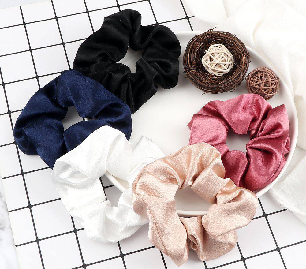 5 unids/lote Boo-tiful Scrunchies de satén de seda banda para el cabello de goma elástica grande coleta para mujer y niña accesorios para lazos para el cabello al por mayor: Verde