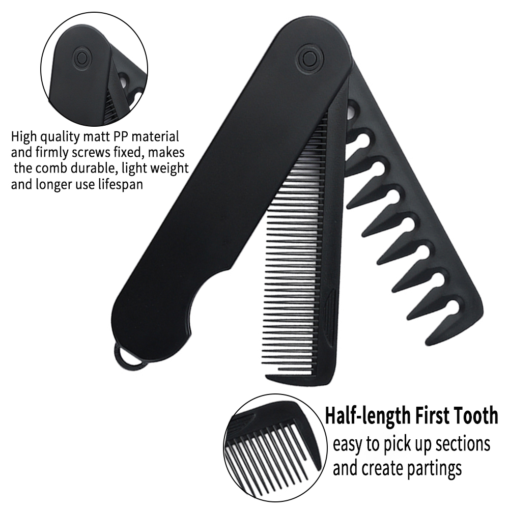 1/2/3 in 1 Pocket Folding Combs Plastic Wide Tooth Oil Head Comb Beard Combing Barber Clipper Comb Salon Hair Styling Tools