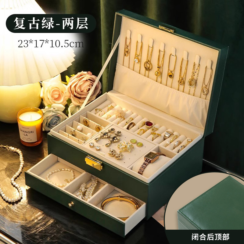 Caja de almacenamiento de joyas, pendientes de collar exquisitos de alta gama, joyero de oro, joyero multicapa de gran capacidad: Negro