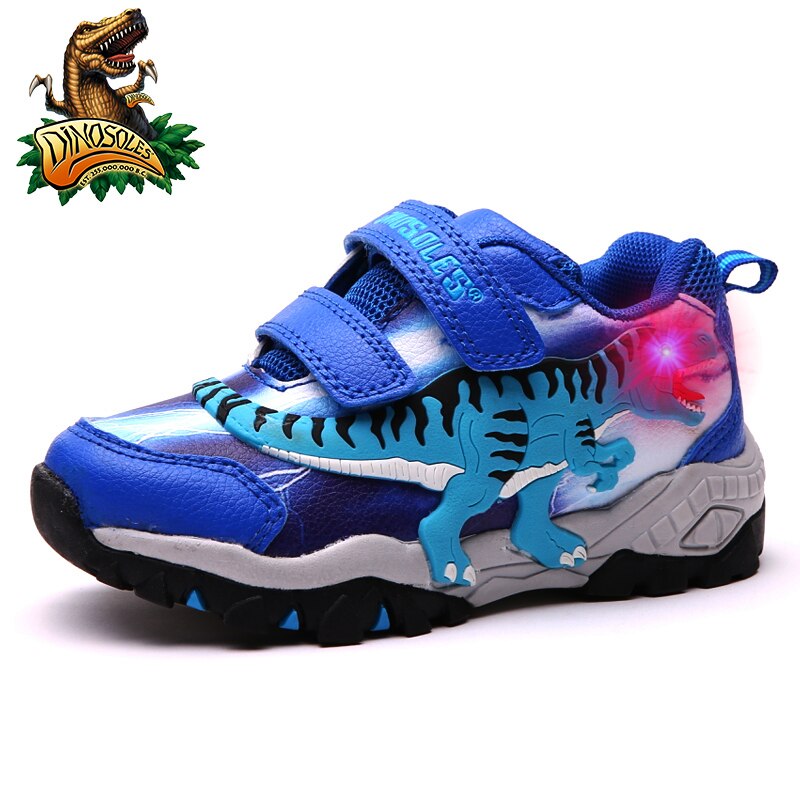 Dinoskulls enfants chaussures en cuir automne nouveaux garçons t-rex LED brillant sport baskets enfant écoles en plein air chaussures décontractées