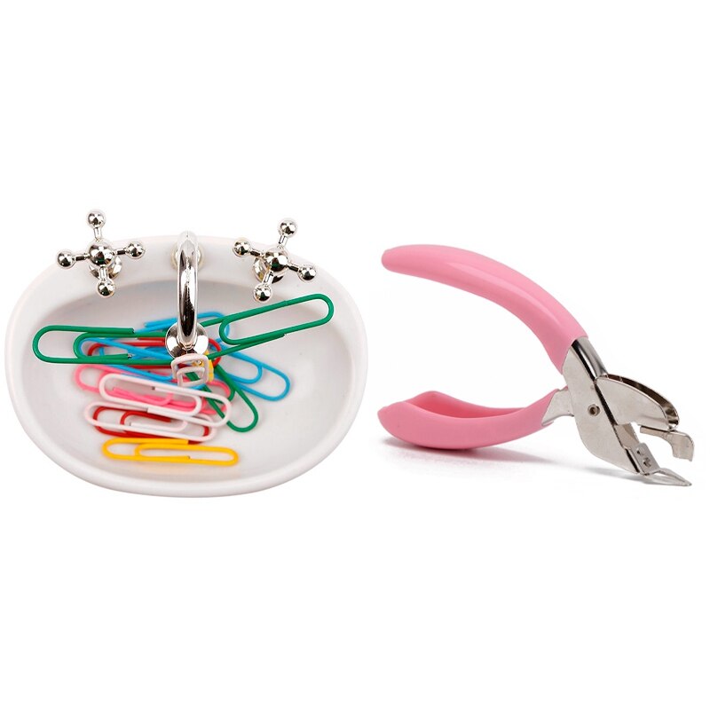 Paper Clip Holder - Kitchen Sink & Handheld Staple Remover Lifter Opener Spring-Loaded Staple Puller (Pink)