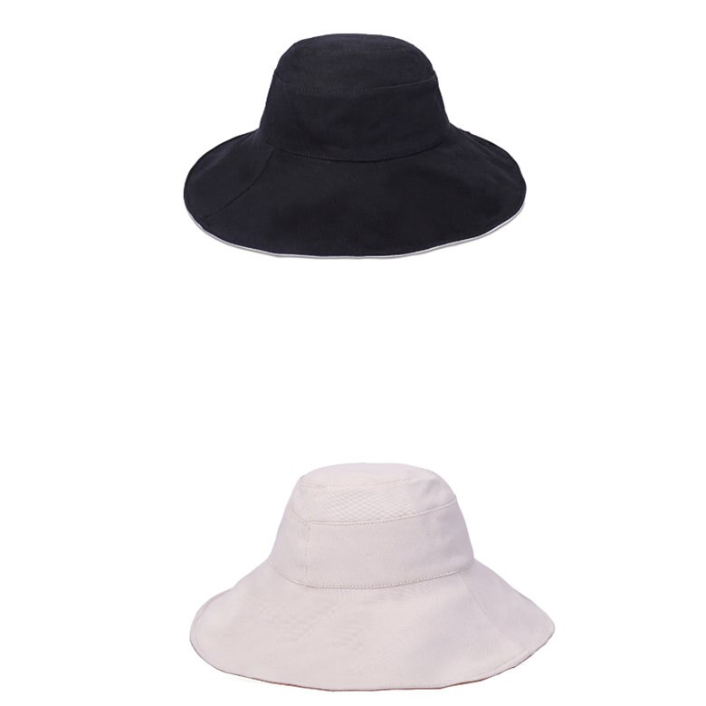 Gorros de doble cara para mujer, gorra de Sol de ala grande, sombrero de playa de verano: Negro