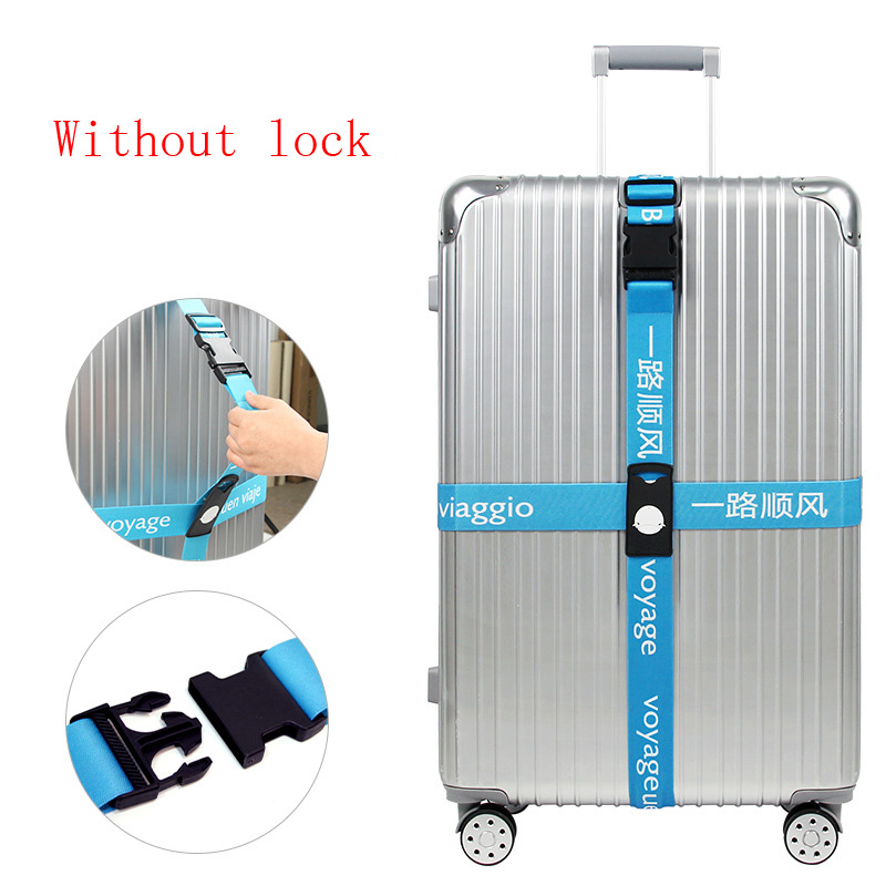 Luggage Strap Suitcase band Three digits password Belt Luggage Straps Cross Belt adjustable Travel accessorie Suitcase rope band: Without lock blue