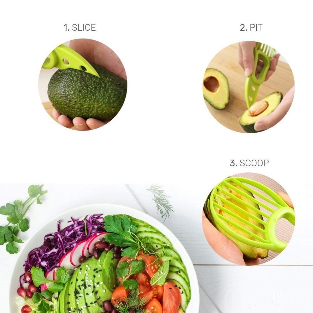 3 In 1 Avocado Slicer Pitter Spliter Shea Corer Boter Fruit Peeler Cutter Groene Plastic Messen Avocado Cutter Verwijdert Harten