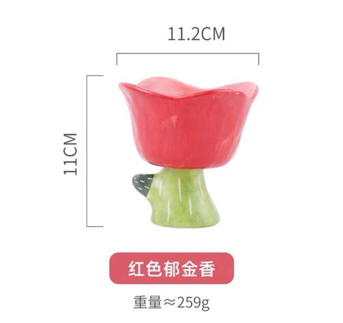 Tasse à thé en forme de fleur de tulipe en trois dimensions peinte à la main, bol à Dessert en forme de cœur pour fille mignonne, ornements de Style Ins: Red Flower Cup