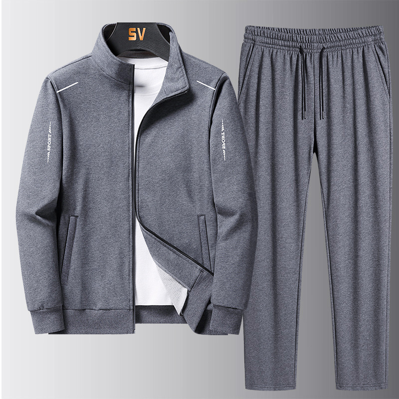 Herre træningsdragter 2- delt sæt efterår vindtæt opretstående krave fuld lynlås joggingdragt afslappet komfort vandreture jogging sportsdragt: Xl / Beige