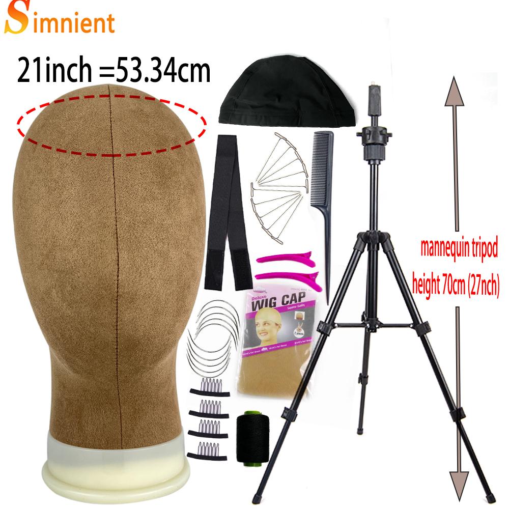 Mannequin Head Wig Stand Canvas Block Head With Adjustable Mannequin Head Tripod For Wigs Making Display Wth Wig Caps T Pins: Royal Blue