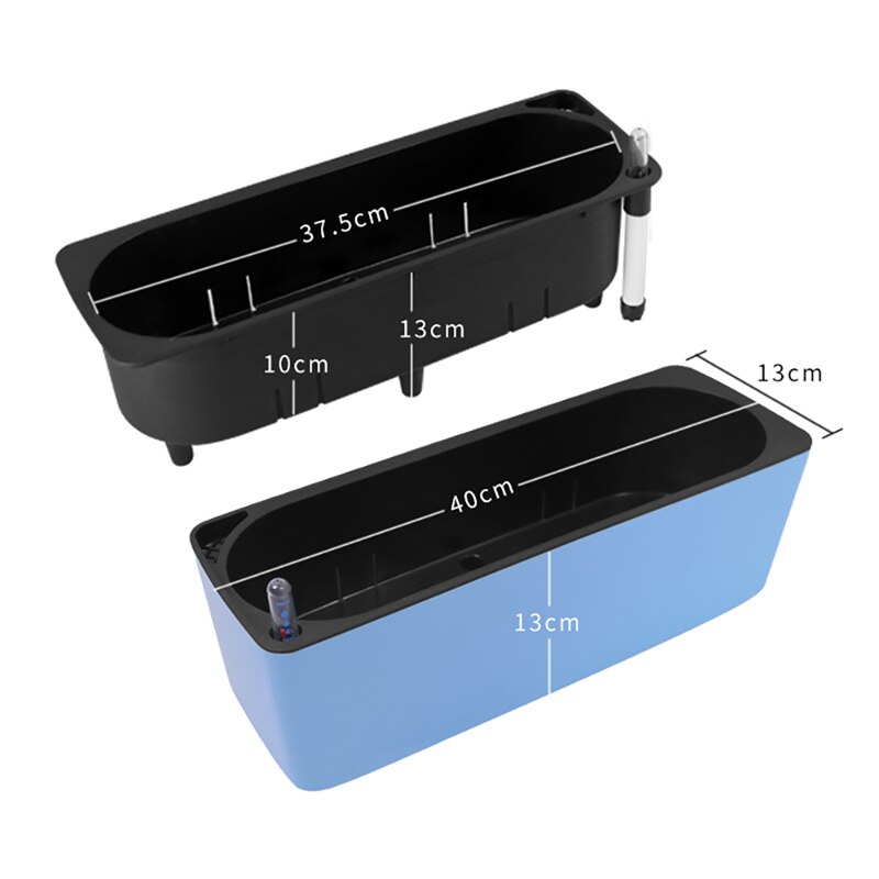 Maceta de plástico de autorriego para escritorio, maceta Rectangular cuadrada para plantas, con indicador de nivel de agua, para oficina y jardín: Blue Rectangle