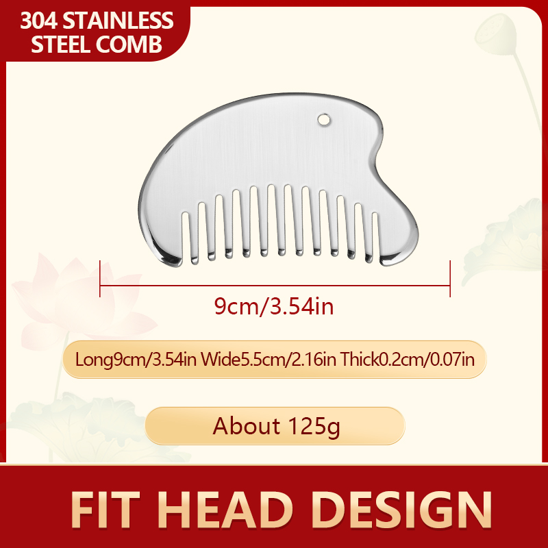 Pettine portatile multifunzionale con ciondolo in metallo Pettine per capelli in acciaio inossidabile gua sha Pettine portatile Pettine per massaggio portatile 2 in 1: Default Title