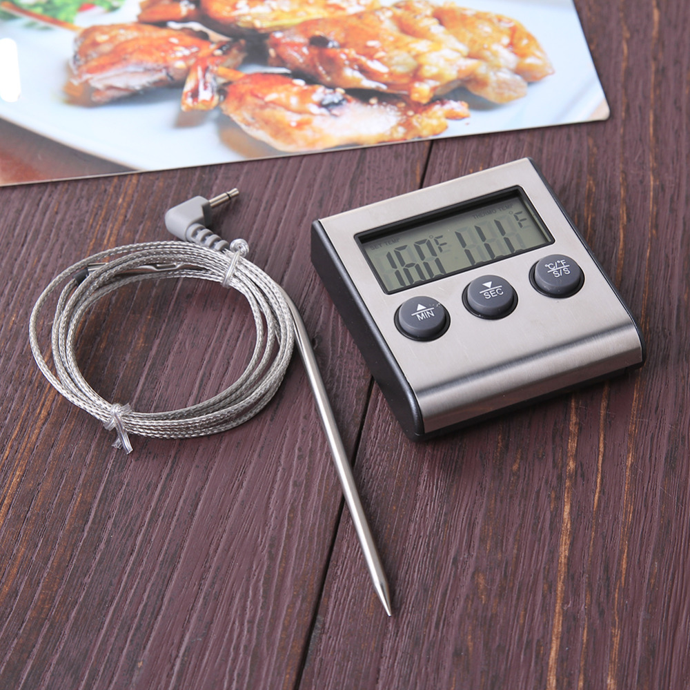 Lcd digital madlavning køkken mad kød termometer til grill ovn bbq ryger ur timer med rustfri stål sonde