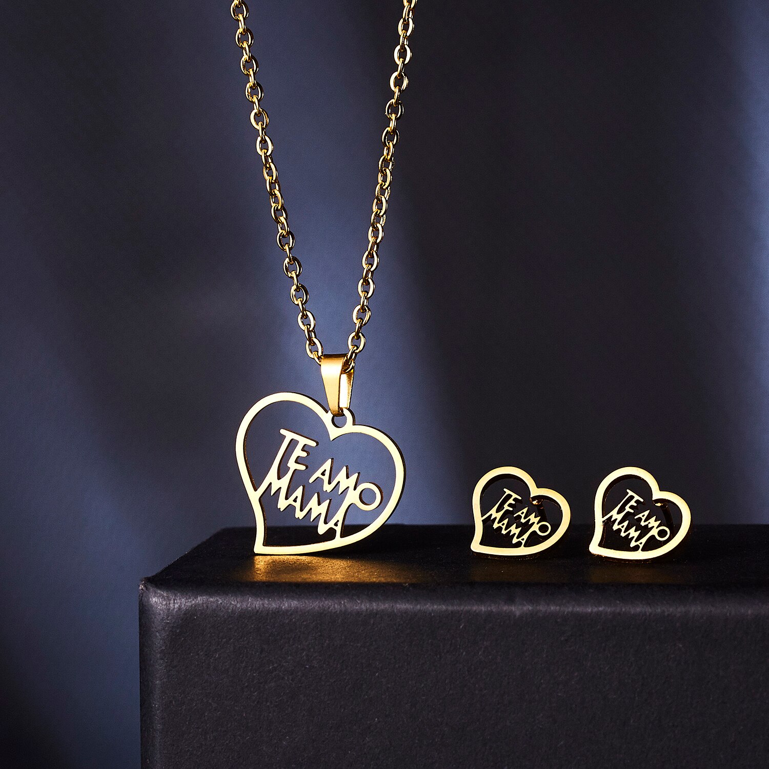 Rinhoo-Conjunto de joyería para el día de la madre, colgante de acero inoxidable con forma de corazón, rosa, flor, collar, pendientes, de Acción de Gracias para mamá