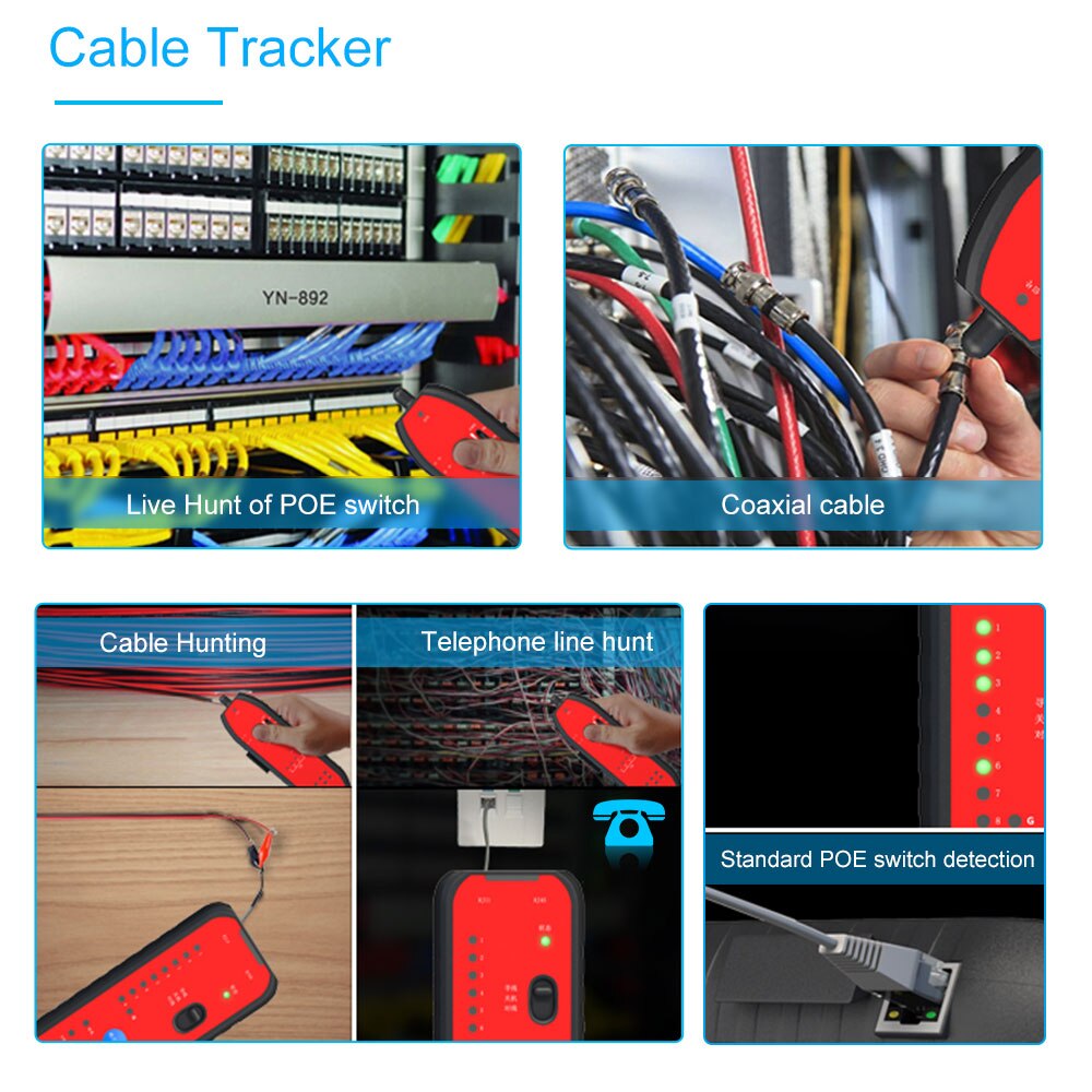 Network Cable Tester Cable Tracker RJ45 RJ11 Wire Tracker Telephone Wire Tracker Tracer Line Finder Multi-function Tracking line