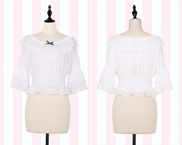 Lolita robe robe japonaise Kawaii femmes ciel étoilé dégradé bleu jarretelle en mousseline de soie robe de fée fille printemps doux Lolita SL2927: Shirt / S