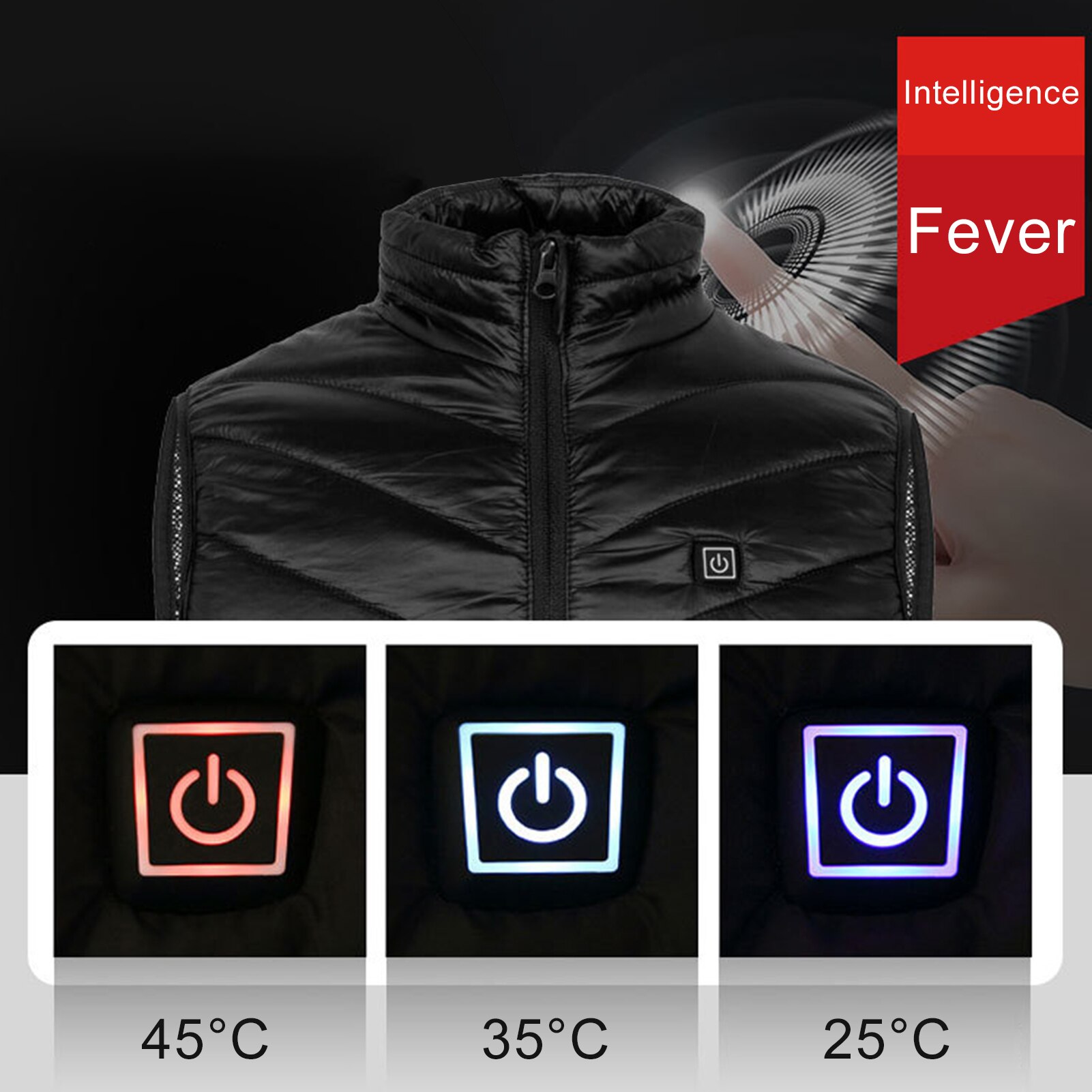 Chaleco calentador eléctrico inteligente con cremallera para hombre y mujer, chaleco eléctrico calentador con carga USB ajustable, lavable, al aire libre para senderismo, Invierno