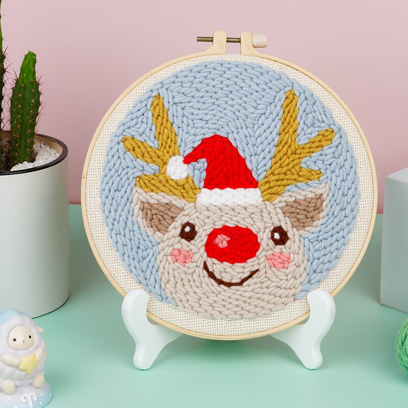 Punch Needle Kit for Starter Punch Needle Embrodery Kit Cross Stitch for Beginner Handcraft Wall Painting Home Decor Craft Kit: Christmas deer