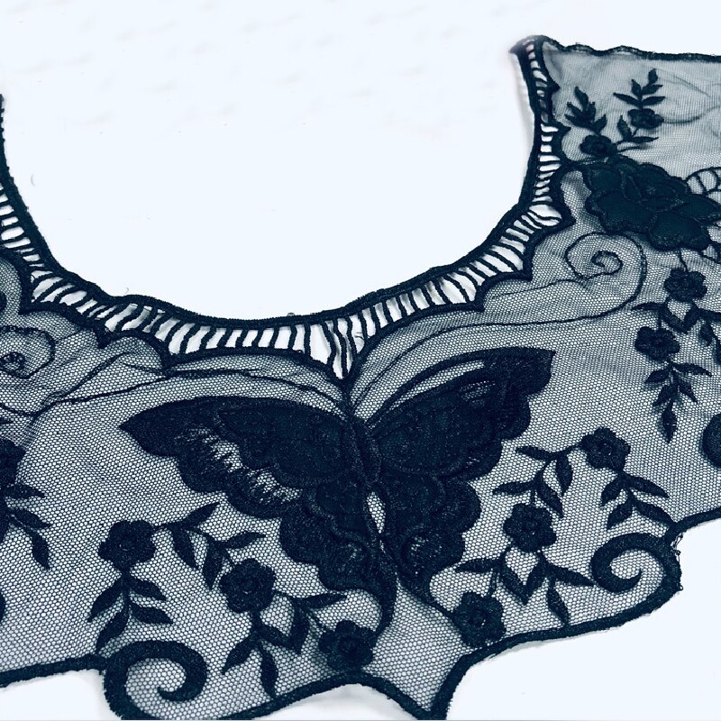 Apliques para vestido DIY, blusa de tela de encaje, accesorios para decoración de disfraces, cuello de cuello, adornos de costura, parches bordados en blanco y negro