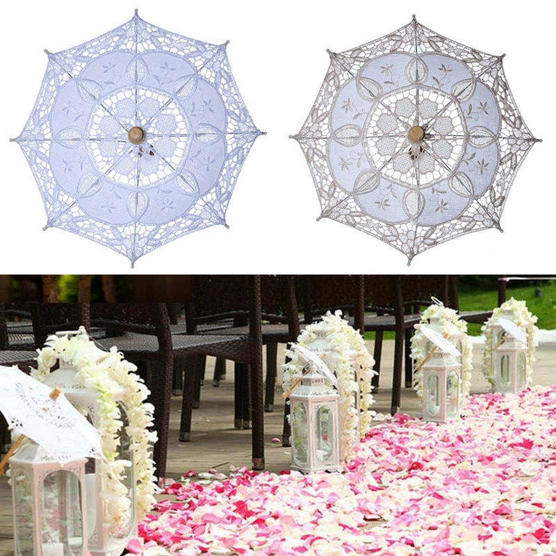 Vintage Spitze Regenschirm Sonnenschirm Sonnenschirm für Hochzeit Dekoration Fotografie Weiß Beige Spitze Sonnenschirm