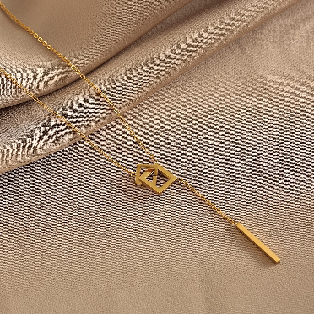 Gevoel Geometrische Elementen Vierkante Gesp Rvs Korte Ketting Koreaanse Mode-sieraden Sexy Hals Ketting Voor Vrouw