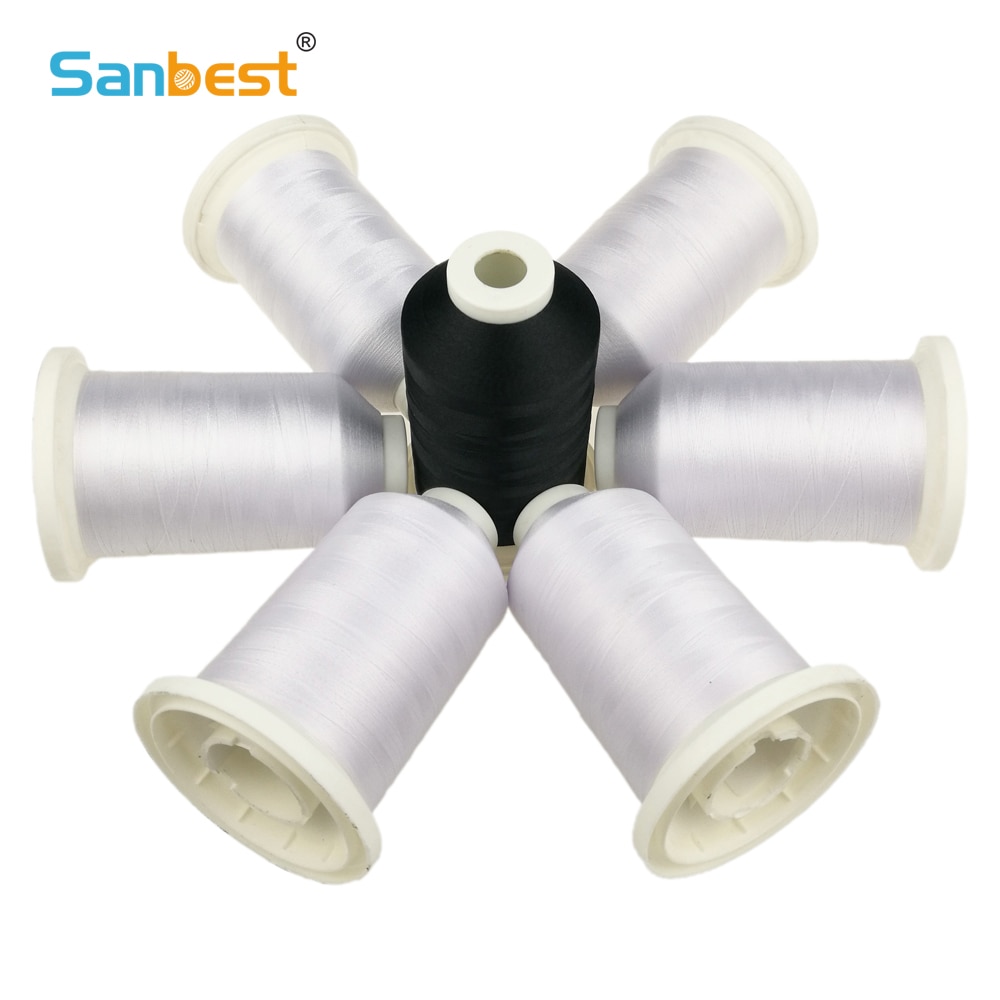 Sanbest 5000M Polyester Embroidery Thread Solid Black White Sewing Thread High Tenacity Threads 120D/2 DIY TH00025