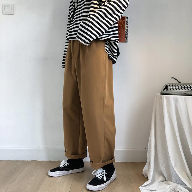 Brede ben bukser mænd kvinder streetwear hip-hop fritidsbukser japansk elastik talje løs jord farve baggy jogger mænd tøj