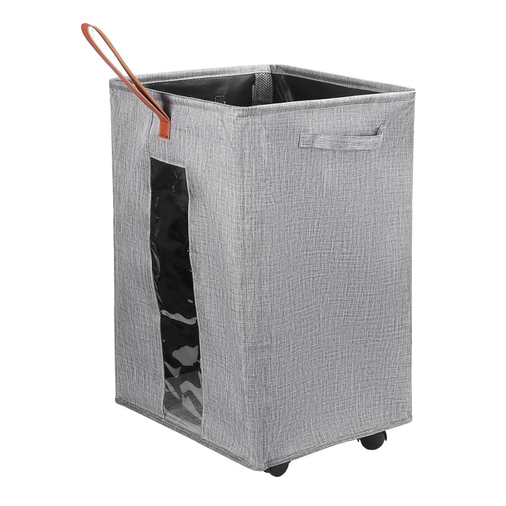 1PC Waterproof Rolling Laundry Hamper Laundry Baskets Collapsible Clothes Toys Basket Organizer with Mesh Cover Wheels: Rectangle Light Grey