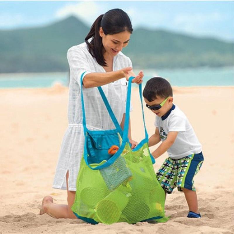 Draagbare opbergzakken voor kinderen, mesh schelpen, strandtas met schelpen, opbergzak voor kinderspeelgoed, mesh zandbakken, crossbody mesh tas