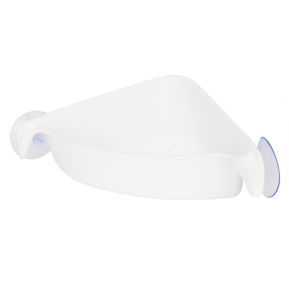 Plastic Suction Cup Bathroom Kitchen Corner Storage Rack Holder Shampoo Soap Organizer Shower Shelf: White