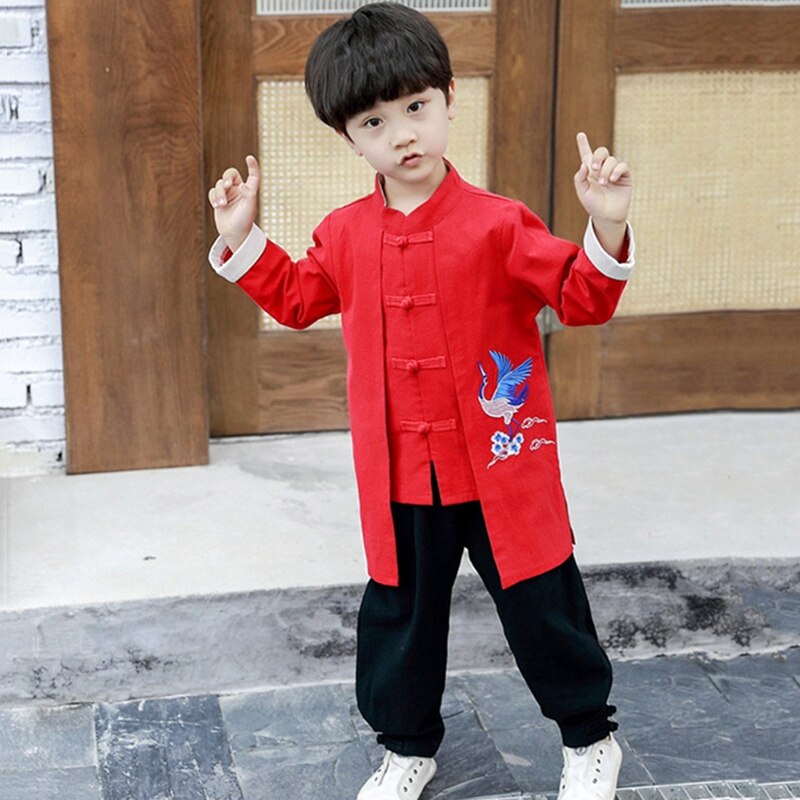Kids Hanfu Kleding Set Baby Boy Chinese Traditionele Jaar Kleding Borduren Kinderen Jongens Tang Pak Kung Fu Tops Broek