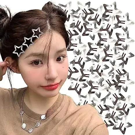 2/50 Uds Y2K pinzas para el cabello de estrella plateada para niñas estrella de filigrana Clip de presión de Metal pasadores joyería para el cabello sin níquel horquilla