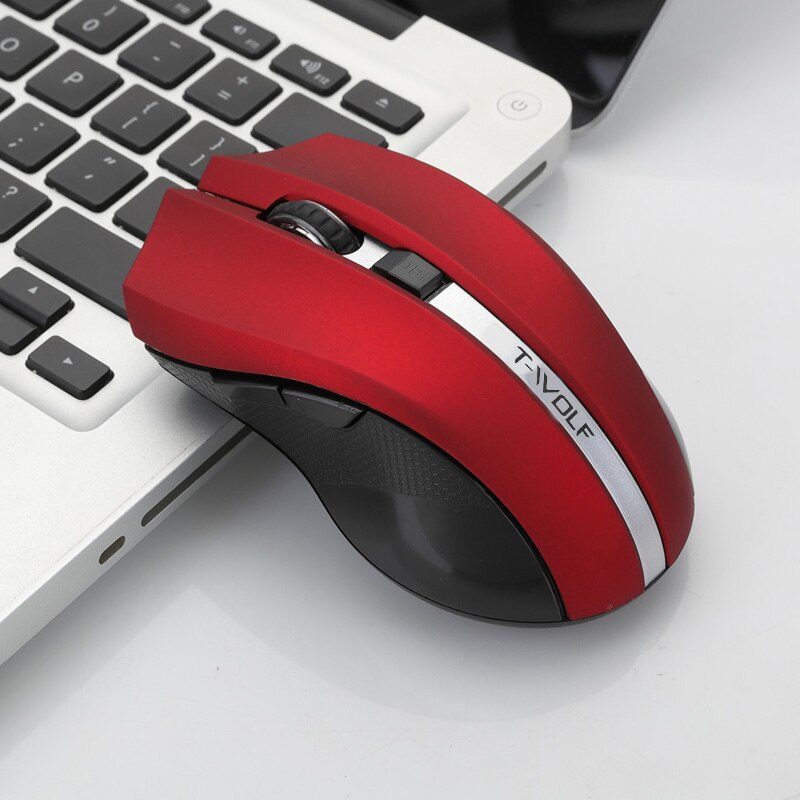 T-WOLF Q5 2.4GHz Wireless Silent Computer Mouse 1800DPI Adjustable Ergonomic Mice Good Cordless Optical PC Laptop Gaming Mouse: Red