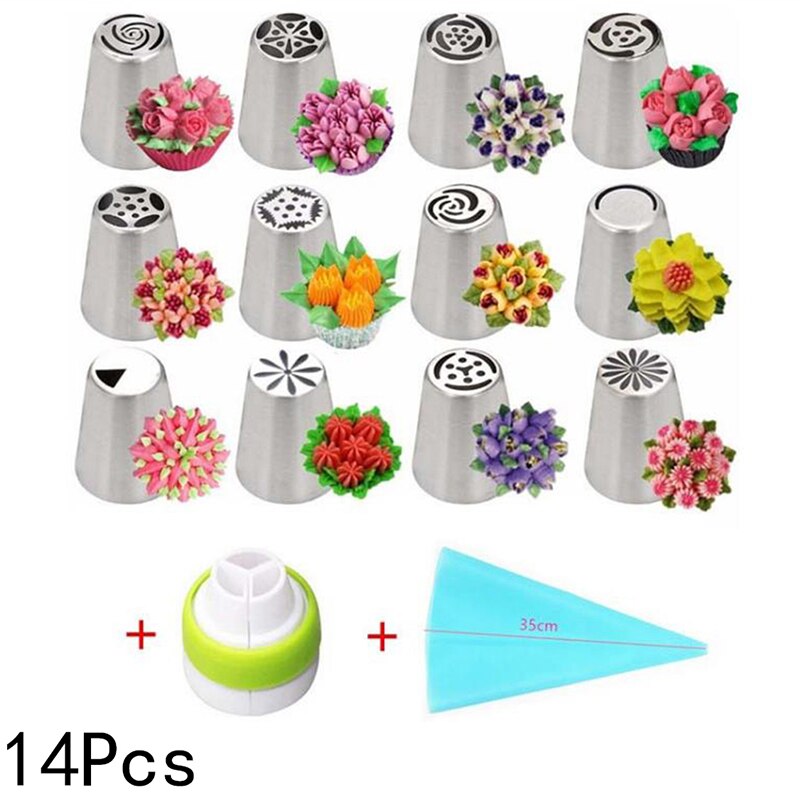 14 unid/set de boquillas de acero inoxidable para glaseado de tulipán con de flores y crema, boquillas para decoración de pasteles y magdalenas