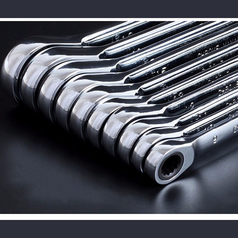 8-19 Chrome Vanadium Combination Ratchet Hand Wrench Set Metal Ratcheting Socket Spanners Car Repair Tools Set
