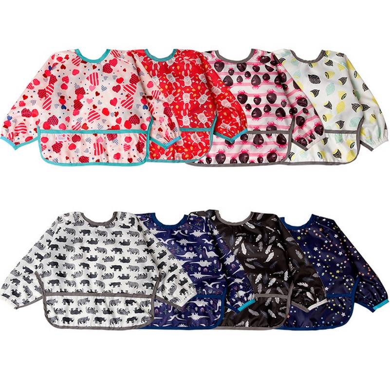 Mignon bébé enfants bavoirs avec pleine à manches longues imperméable coloré infantile enfants Bandana enfant en bas âge sevrage alimentation bavoir tabliers trucs