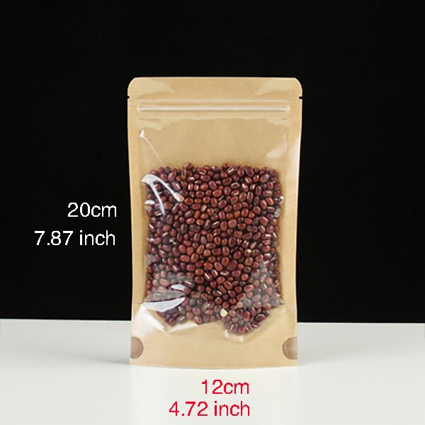 Kraft Paper Bag Translucent Self-supporting Self-sealing Bags Sugar Coffee Beans Nuts Tea Snacks Food Sealed Packaging: 200 pieces / 12x20x4cm