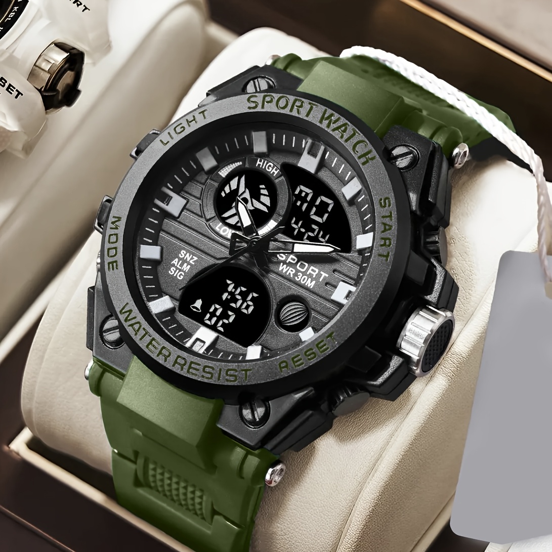 Reloj deportivo juvenil reloj electrónico multifuncional despertador sincronización luz nocturna reloj LED multifuncional para estudiantes: Verde