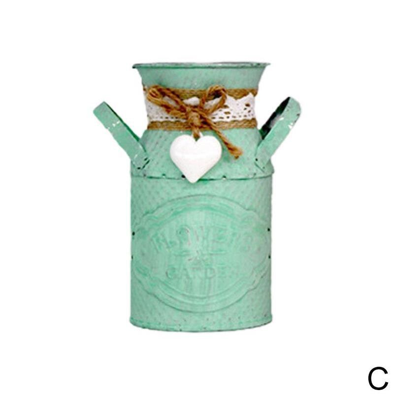 Maceta redonda para flores para sala de estar, jarrón con personalidad, adornos de estilo Pastoral, jarrón decorativo artesanal de hierro forjado: C