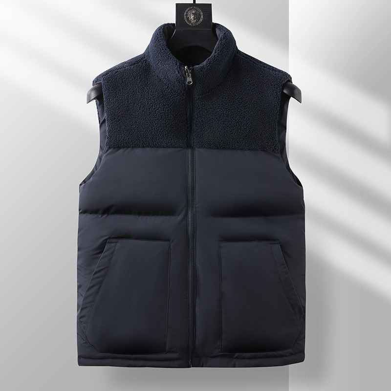 Uomo autunno inverno gilet di cotone senza maniche a doppia faccia caldo soffice piumino di cotone più dimensione cappotto con cerniera verde bianco 4XL 5XL: L / nero
