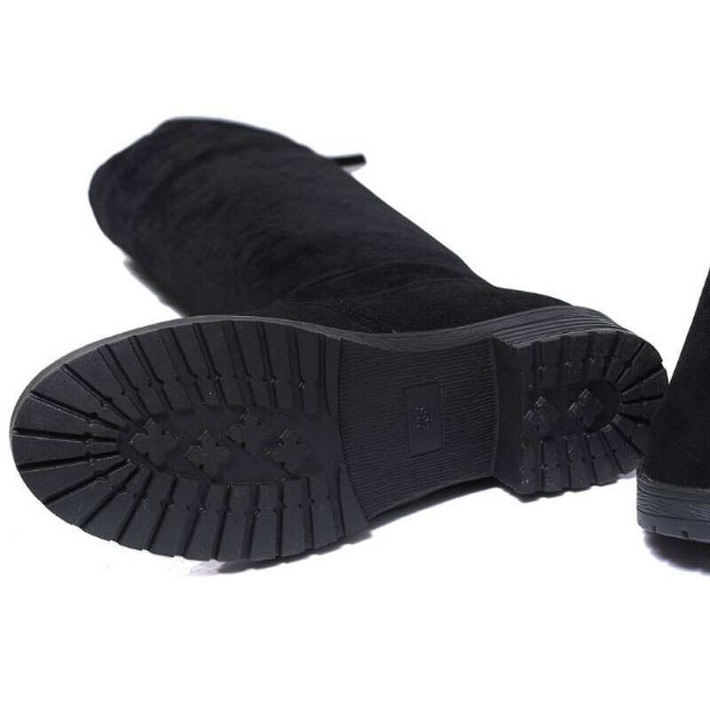 BORRUICE-Botas por encima de la rodilla para mujer, zapatos largos hasta el muslo elásticos, calzado cuadrado, zapatos de tacón plano, otoño e invierno,