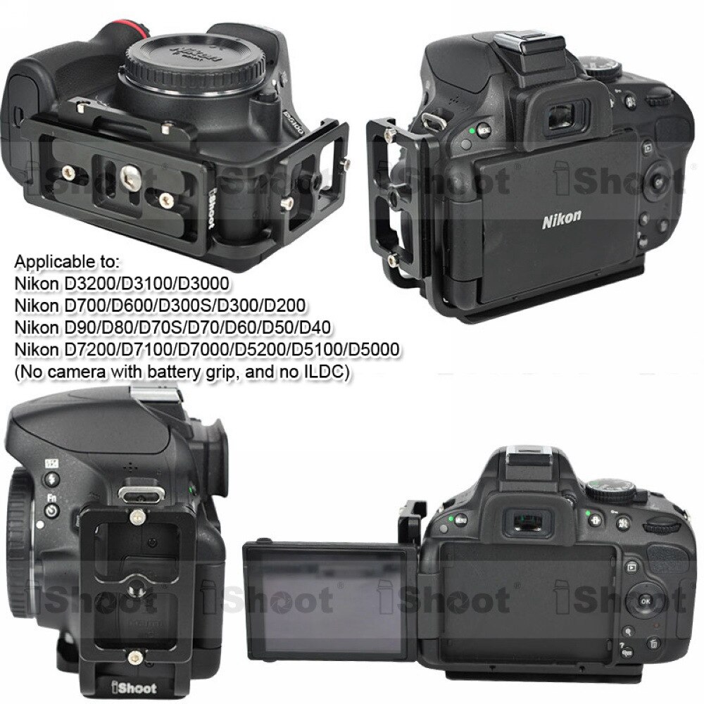 iShoot L Bracket Vertical Quick Release Plate Camera Holder Grip for Nikon D7100 D7000 D5200 D5100 D5000 D3200 D300/D600 D90 D80