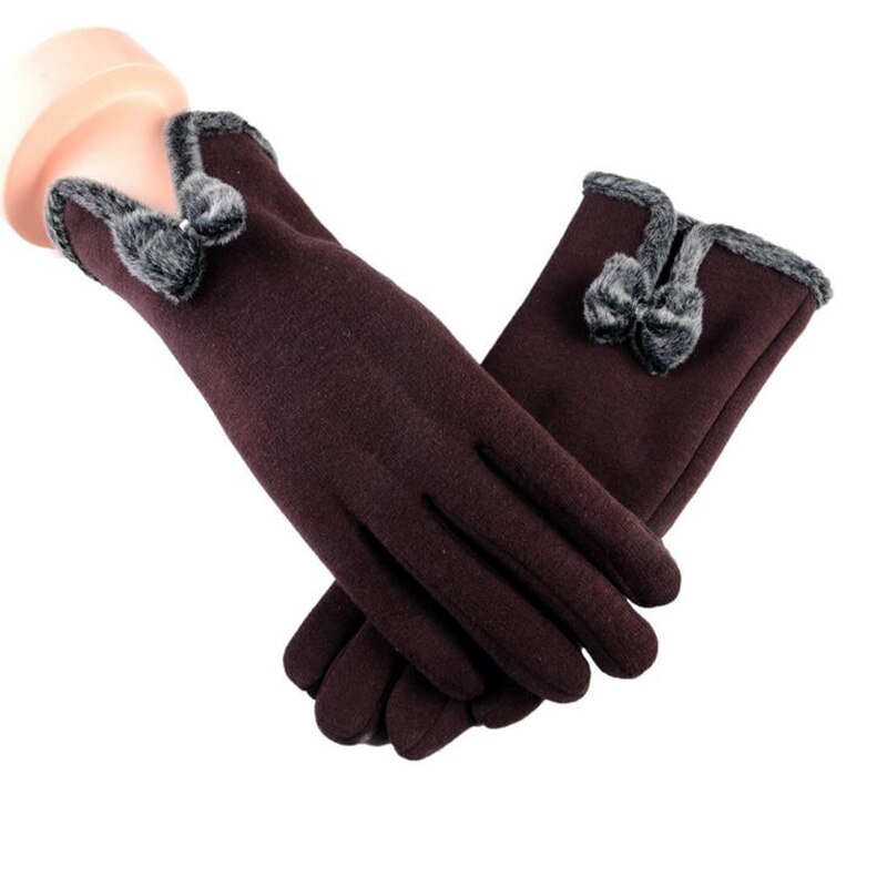 Vrouwelijke Herfst Winter Niet-ge Ïnverteerde Fluwelen Kasjmier Volledige Vinger Warm Lace Hairball Handschoenen Vrouwen Katoen Touch Screen Handschoenen g82: B Brown