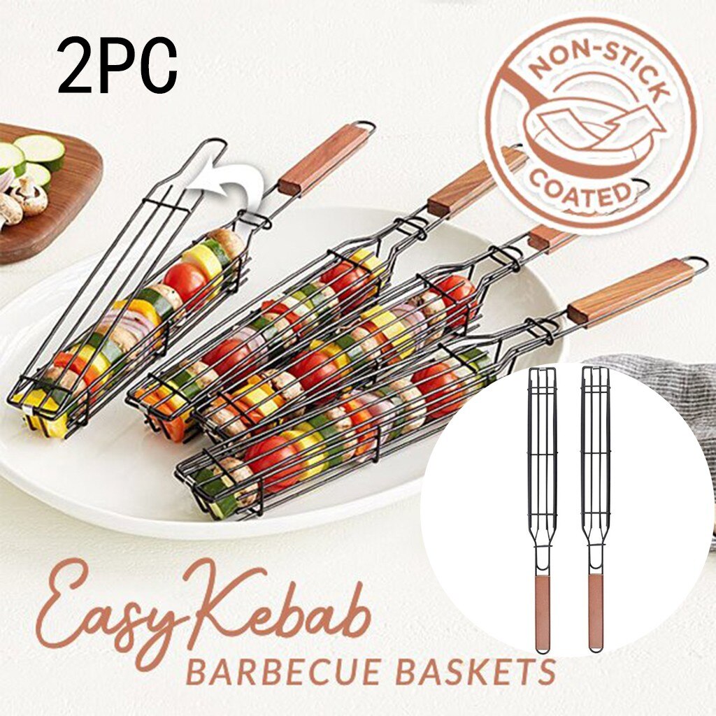 # Facile Kebab paniers à Barbecue facile Kebab paniers à Barbecue antiadhésif Portable Barbecue panier à griller pour viande Hamburger BBQ outils: 2PC 