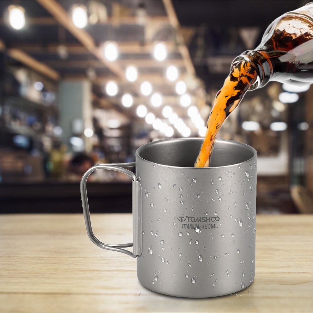 TOMSHOO 220/350/450/600ml Double Wall Titanium Water Cup Coffee Tea Mug for Home Office Outdoor Camping Hiking Picnic