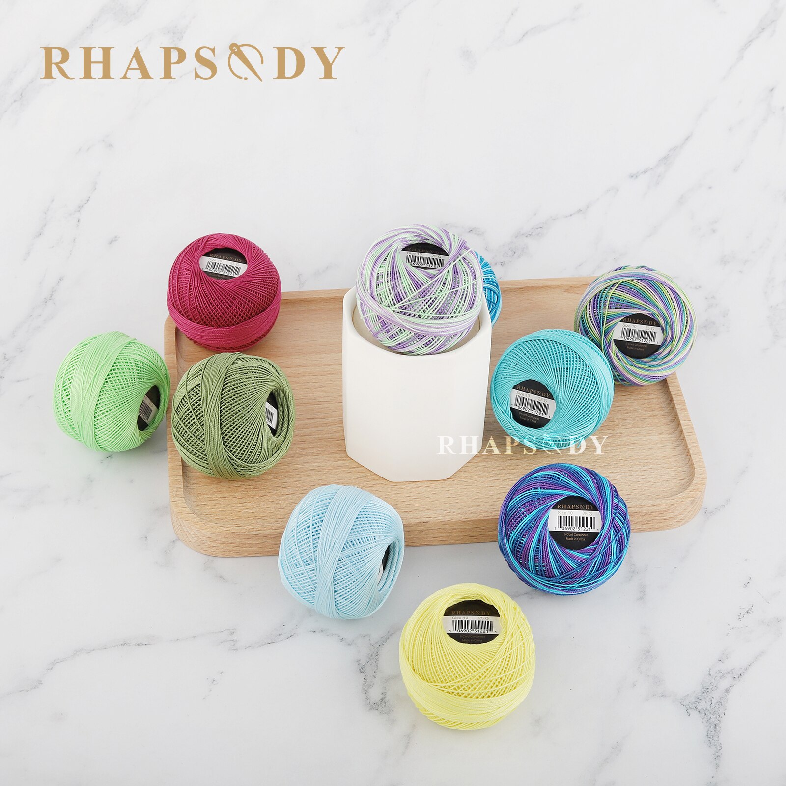 Rhapsodie Häkelgarn, verschiedene Farben, Größe 10, betroffen, 100 % reine ägyptische Baumwolle, mehrfarbig, 10 bunte Farben, 122 Meter